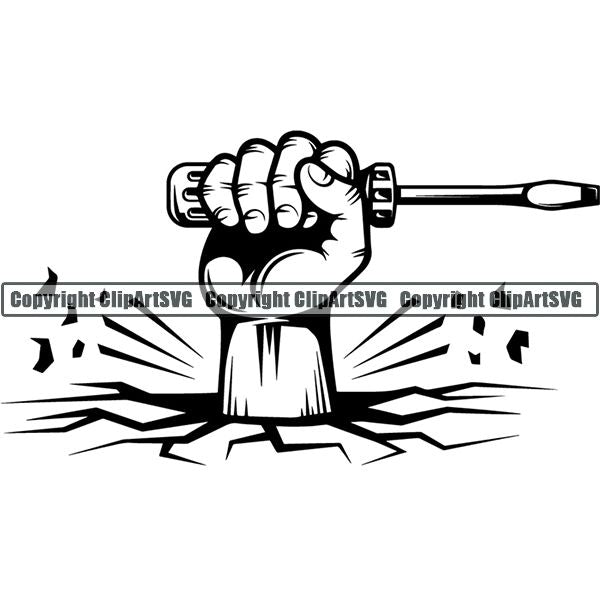 Construction Building Repair Service Screwdriver Hand Break Ground ClipArt SVG
