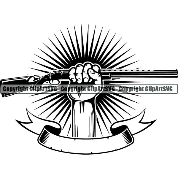 Sports Game Hunting Fishing Hunt Fish Hand Sunburst Ribbon ClipArt SVG