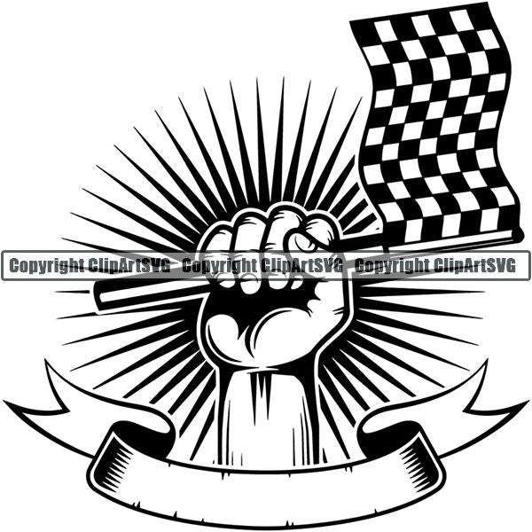 Sports Car Racing Hand Sunburst Ribbon ClipArt SVG