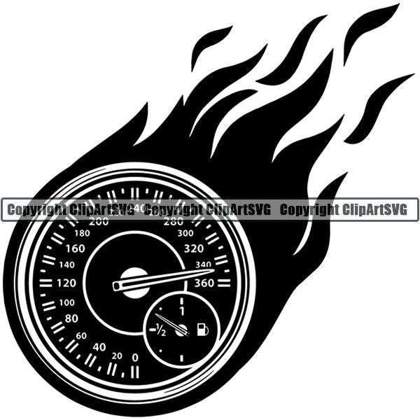 Sports Car Racing Guage Flame ClipArt SVG