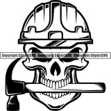 Construction Building Repair Service Skull Helmet Hammer ClipArt SVG