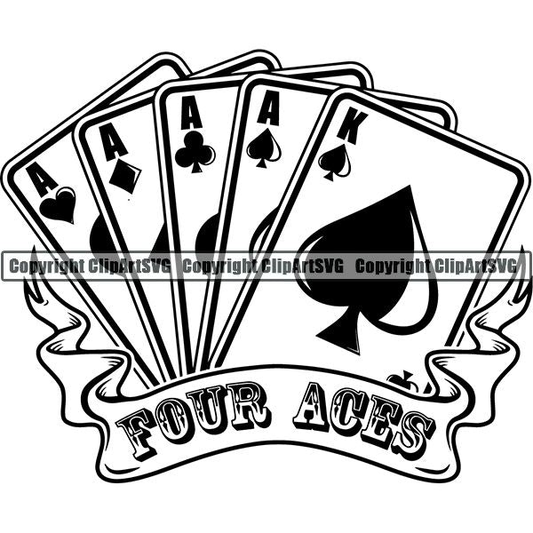 Game Poker Card Four Aces Arc Ribbon Text ClipArt SVG