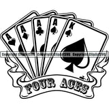 Game Poker Card Four Aces Arc Ribbon Text ClipArt SVG