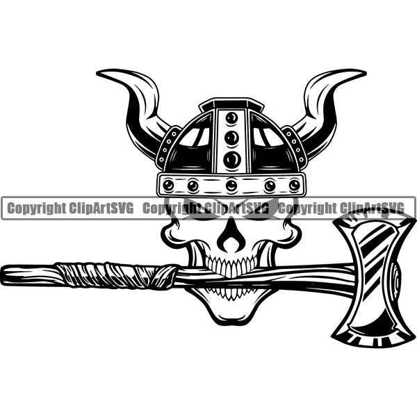 Viking Warrior Skull ClipArt SVG