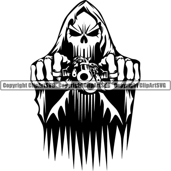 Skull Skeleton Grim Reaper Tattoo Tat ClipArt SVG