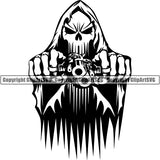 Skull Skeleton Grim Reaper Tattoo Tat ClipArt SVG