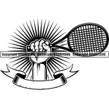 Sports Game Tennis Hand Sunburst Ribbon ClipArt SVG