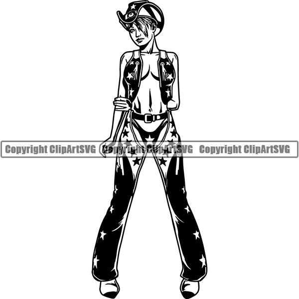 Occupation Cowboy Cowgirl Chaps Vest Sexy Female Woman Bikini ClipArt SVG