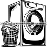 Maid Cleaning Service Housekeeping Housekeeper Laundry Machine Basket Clothes ClipArt SVG