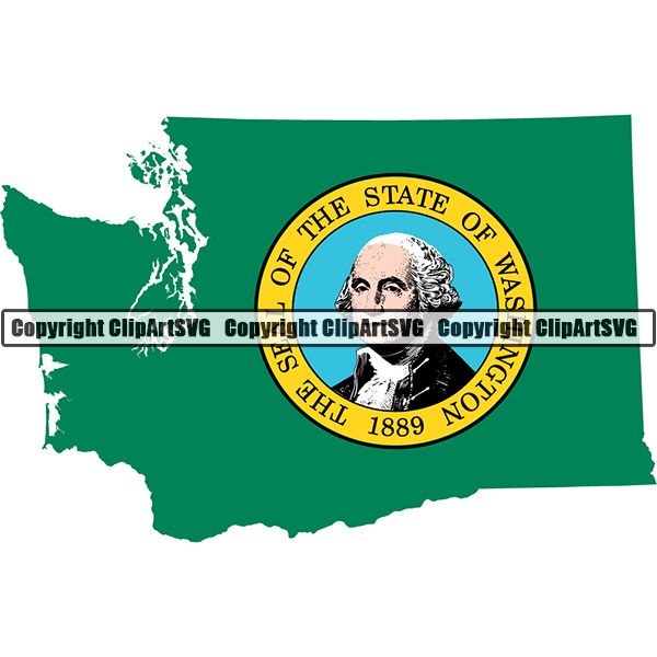 State Flag Map Washington ClipArt SVG