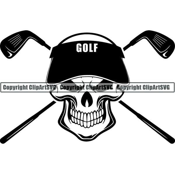 Sports Game Golf Skull Visor Wood Crossed Skull Skeleton Scary Evil Horror Halloween Death Dead ClipArt SVG