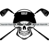 Sports Game Golf Skull Visor Wood Crossed Skull Skeleton Scary Evil Horror Halloween Death Dead ClipArt SVG