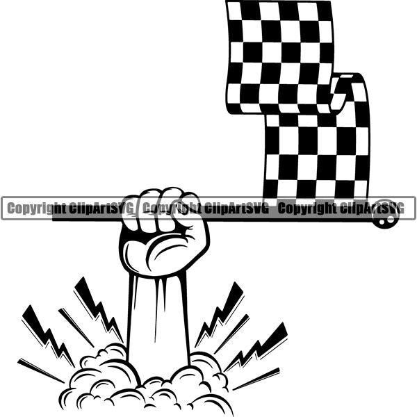 Sports Car Racing Checkered Flag ClipArt SVG