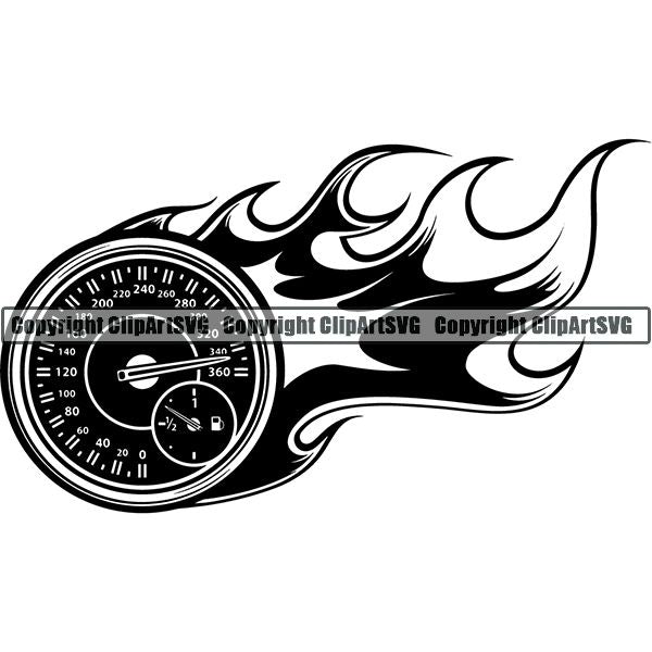 Sports Car Racing Guage Flame ClipArt SVG