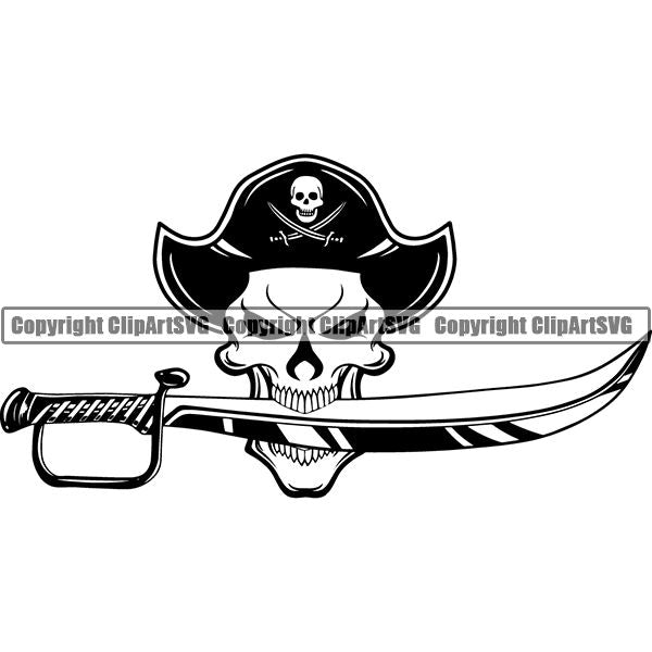 Pirate Sea Gangster Criminal Warrior Hat Sword Skull ClipArt SVG