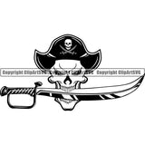 Pirate Sea Gangster Criminal Warrior Hat Sword Skull ClipArt SVG