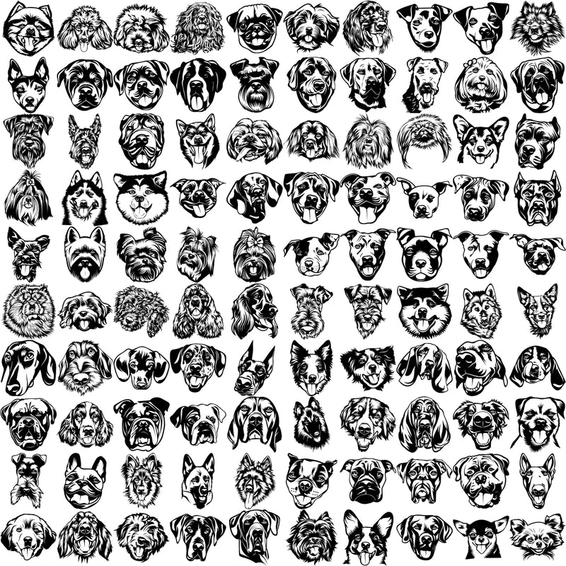 100 DOG BREED HEADS Black/White Designs Volume 01 BUNDLE OF THE CENTURY RETAIL PRICE $300.00!