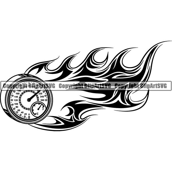Sports Car Racing Fire ClipArt SVG