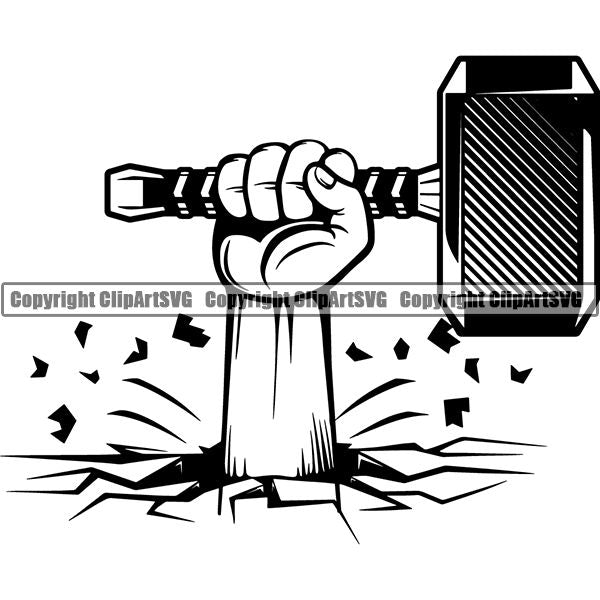 Viking Warrior Hammer Mallet ClipArt SVG