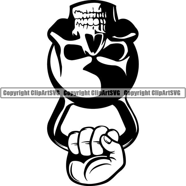 Gym Sports Bodybuilding Fitness Muscle Kettle Bell Skull Skeleton Scary Evil Horror Halloween Death Dead ClipArt SVG