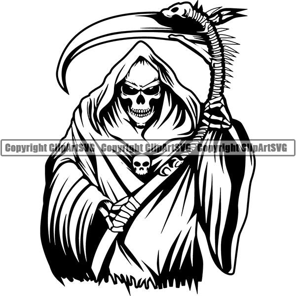 Skull Skeleton Grim Reaper Tattoo Tat ClipArt SVG