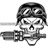 Mechanic Repair Shop Garage Motorcycle Helmet Spark Plug Skull ClipArt SVG