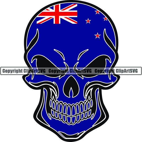Country Flag Skull New Zealand ClipArt SVG