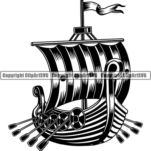 Viking Warrior Ship ClipArt SVG