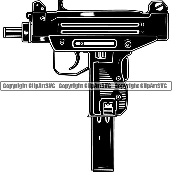 Military Weapon Gun Machine Gun Uzi ClipArt SVG