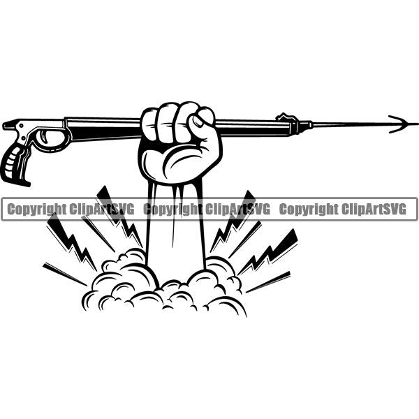 Diving Dive Diver Speargun Gaff Nautical Boat Boating Sail Fish Fishing ClipArt SVG