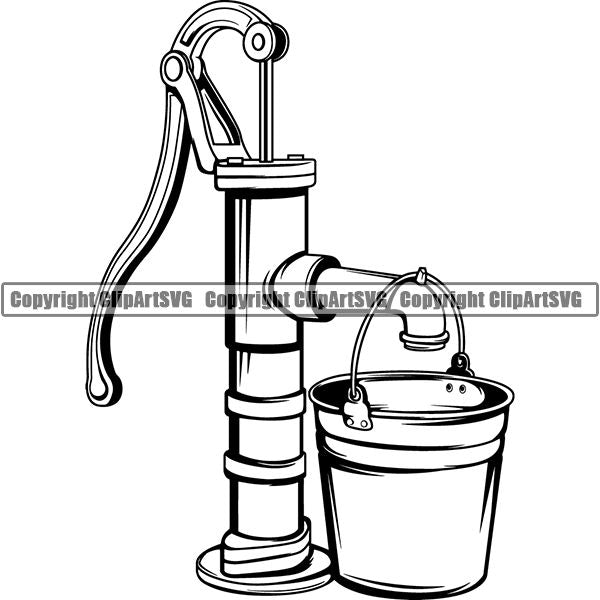 Hobby Gardening Hand Water Pump Bucket ClipArt SVG