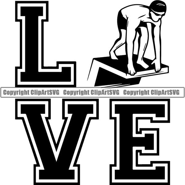 Sports Swimming Swimmer Diving Diver Love ClipArt SVG