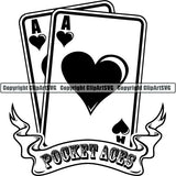 Game Poker Card Aces Pocket Ribbon Text ClipArt SVG