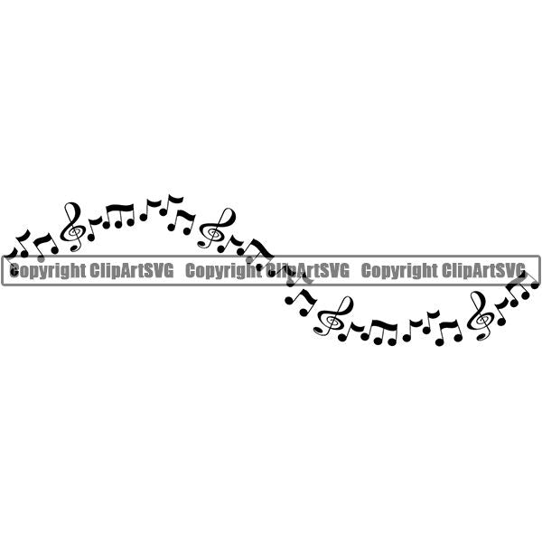 Music Design Element Frame Border Notes Scattered Line Wavy ClipArt SVG