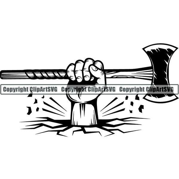 Viking Warrior Axe Hand Break Ground ClipArt SVG