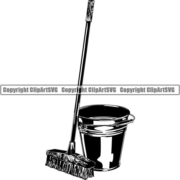 Maid Cleaning Service Housekeeping Housekeeper Scrub Brush Bucket ClipArt SVG