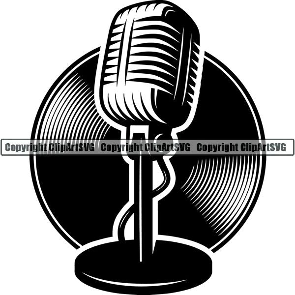 Microphone Mic Audio Music Record Broadcast Podcast Webinar Equipment Logo ClipArt SVG