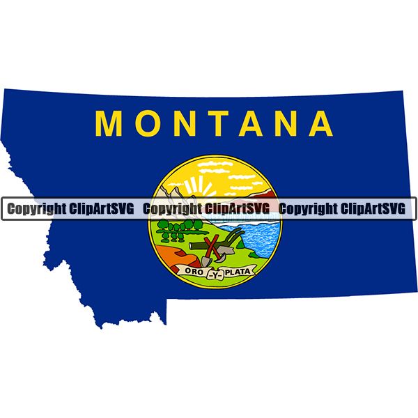 State Flag Map Montana ClipArt SVG