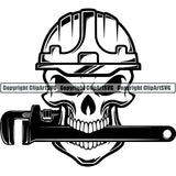 Construction Building Repair Service Skull Helmet Pipe Wrench ClipArt SVG
