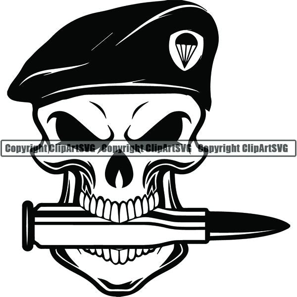 Military Weapon Soldier Beret Skull Bullet ClipArt SVG
