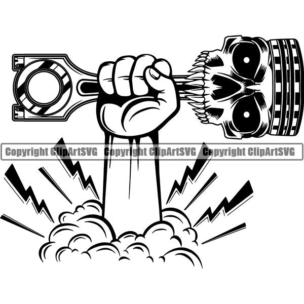 Mechanic Repair Shop Garage Engine Piston Skull ClipArt SVG