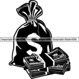 Money Bag Bank Currency Design Element Cash Stack Knot Roll Rubber band Bundle Brick Spread Business Bank Finance Rich Wealthy Wealth Advertising Vector Clipart SVG