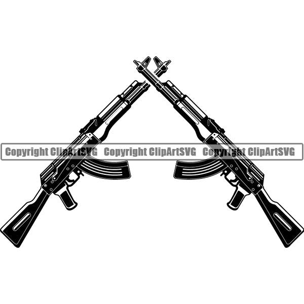 Military Weapon Gun Machine Assault Rifle AK-47 ClipArt SVG