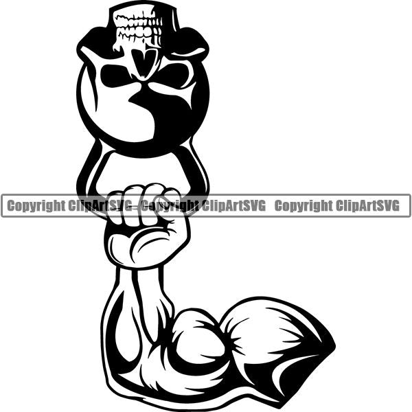 Gym Sports Bodybuilding Fitness Muscle Kettle Bell Skull Skeleton Scary Evil Horror Halloween Death Dead ClipArt SVG
