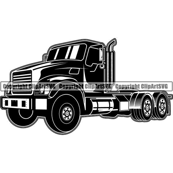 Truck Driver Trucking Trucker Driving Transportation Semi Flatbed Tractor Trailer ClipArt SVG
