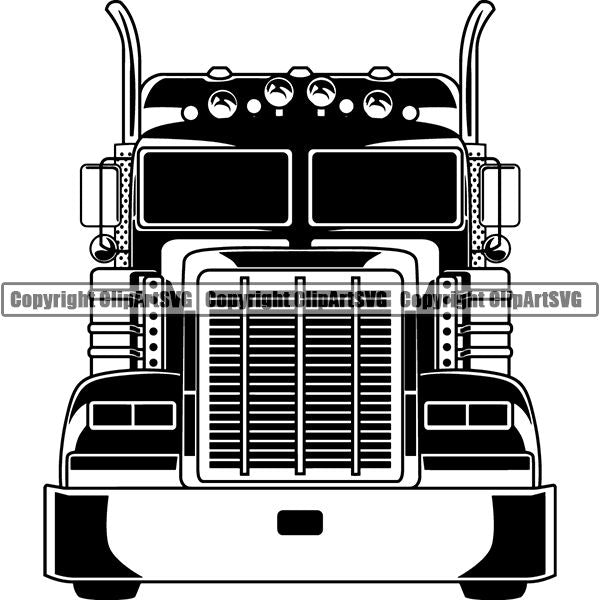 Truck Driver Trucking Trucker Driving Transportation Semi Flatbed Tractor Trailer ClipArt SVG