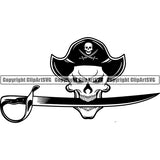 Pirate Sea Gangster Criminal Warrior Hat Sword Skull ClipArt SVG