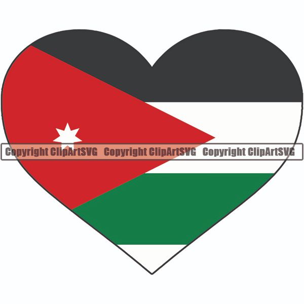 National flag of the Jordan in the shape of a heart and the