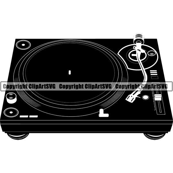 Disc Jockey DJ Turntable Audio Vinyl Record Player Sound Wave ClipArt SVG