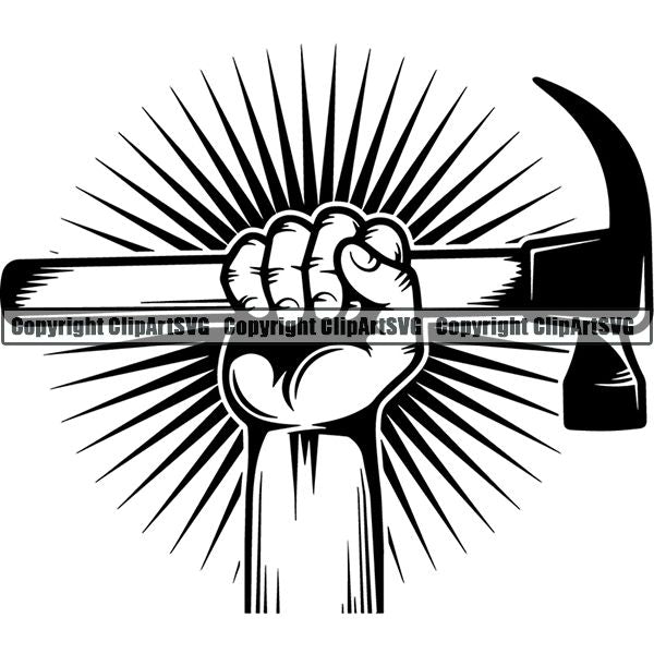 Construction Building Repair Service Hand Sunburst ClipArt SVG